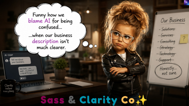 Sass Girl CEO — Funny how we blame AI for being confused when our business description isn't much clearer